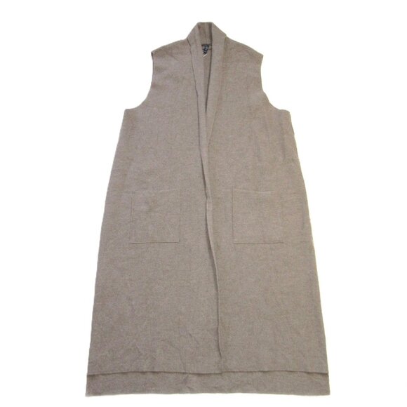 NWT Eileen Fisher Long Shawl Collar Vest in Barley Lightweight Boiled Wool XL - Picture 1 of 5